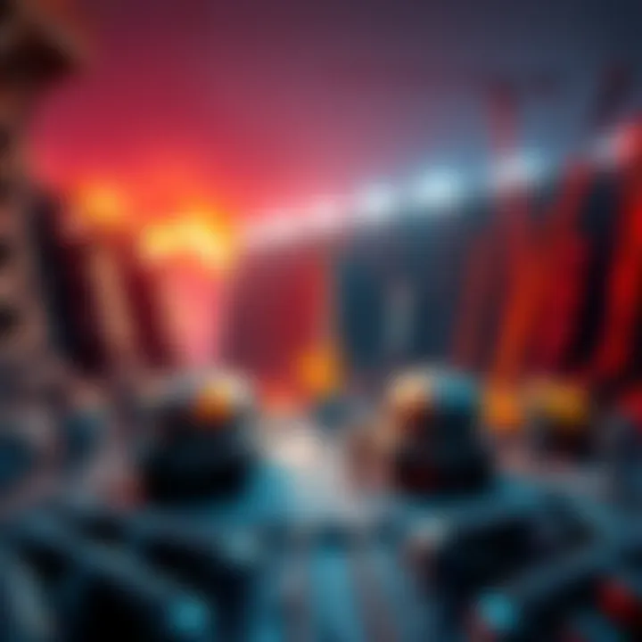 A large construction site with workers building an underground bunker surrounded by heavy machinery and cranes.