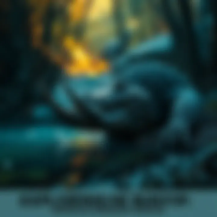 A mythical Bunyip, a creature resembling a mix of crocodile and emu, hides near a water source with eerie sounds surrounding it.