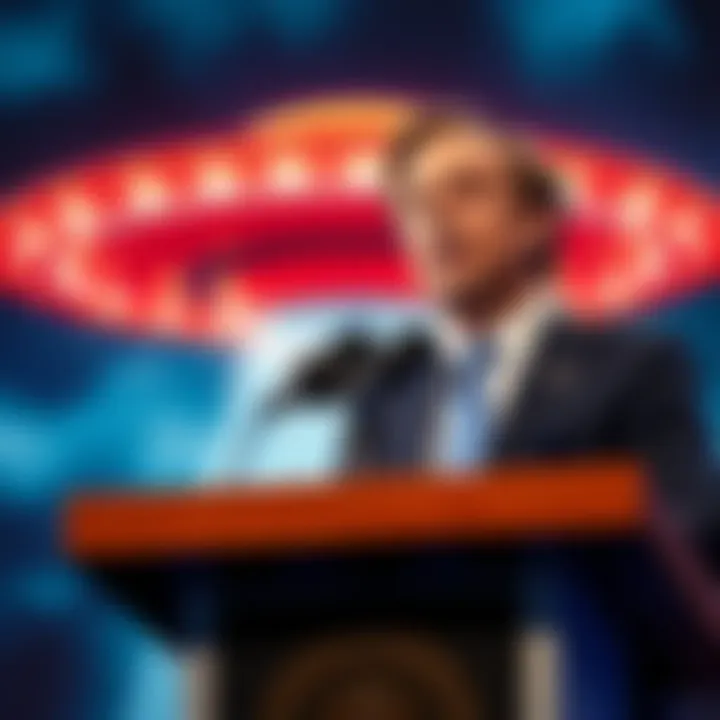 Representative Tim Burchett speaking at a podium, calling for President Trump to release classified UFO files, with a backdrop of a UFO graphic