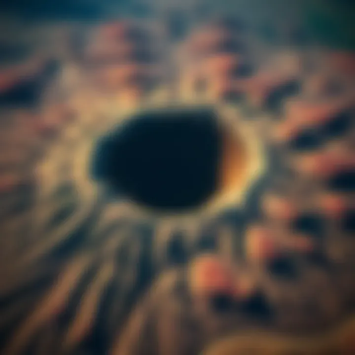 Aerial view of the Burckle Crater showing its circular shape and surrounding landscape