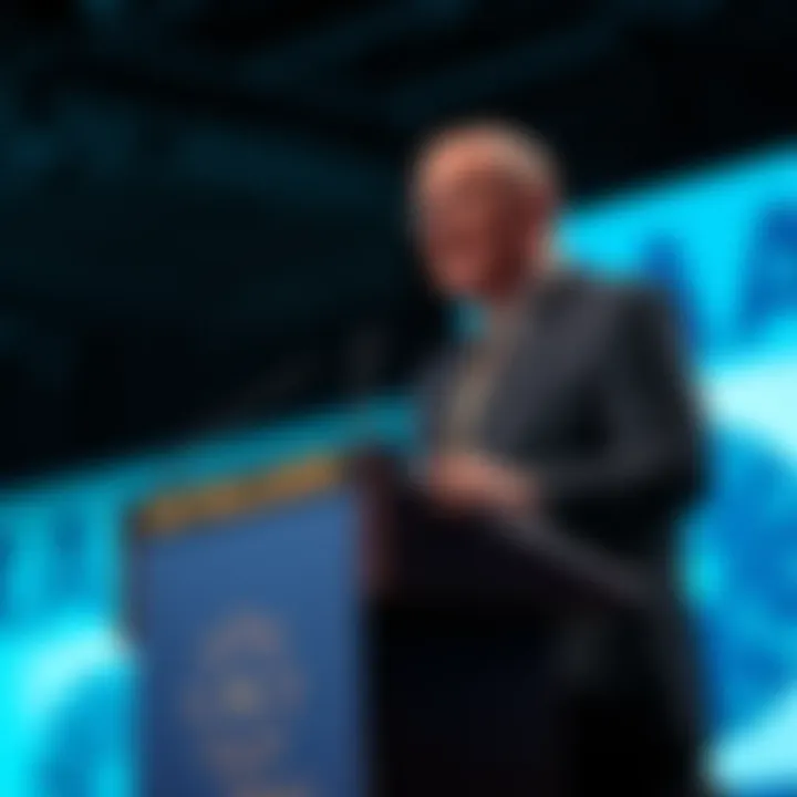 Burlison speaking at a podium about UAP being a top concern for defense agencies