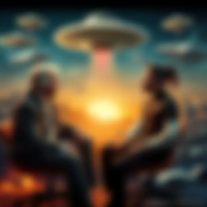 Burlison talks with Sullivan about his experiences in the UFO program, surrounded by images of crafts and evidence.
