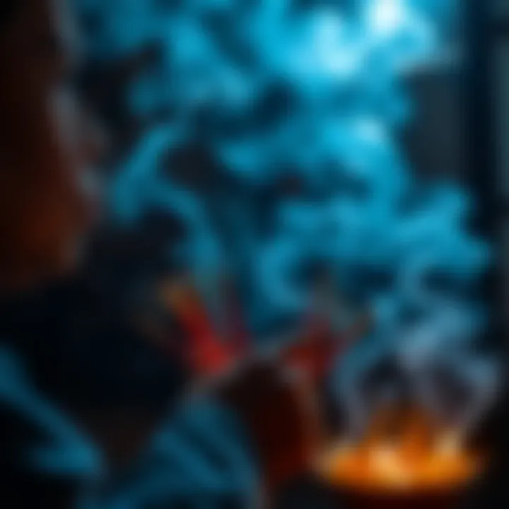 A person burns incense sticks in a room with visible smoke, indicating poor ventilation. Coughing and mucus buildup may result from the smoke.