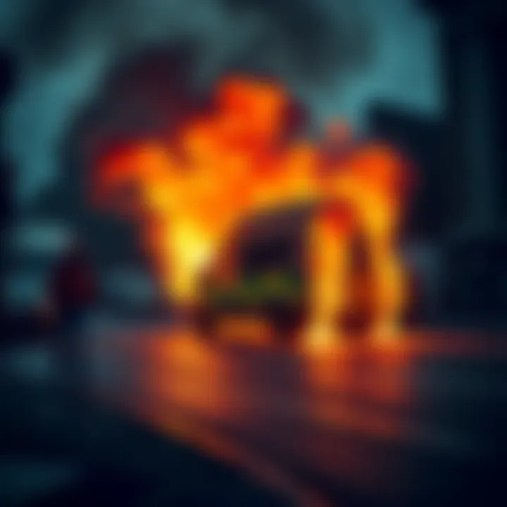 A Jewish ambulance engulfed in flames during an arson attack in London, highlighting concerns over antisemitic incidents.