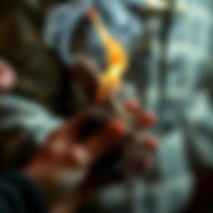 A person holding a bundle of sage while it smolders and releases smoke, symbolizing the practice of burning sage for cleansing and rituals.