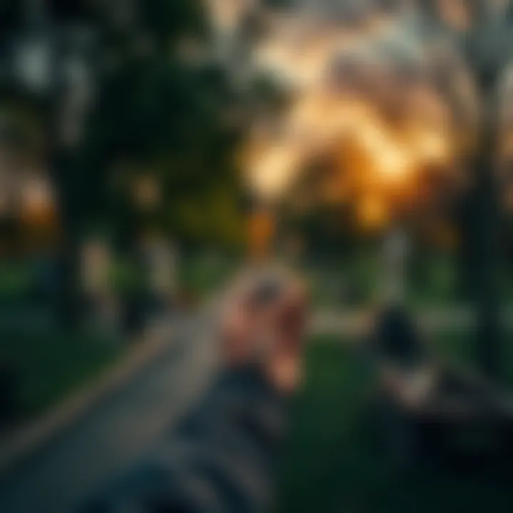A person holding a small container near a cemetery, contemplating where to bury regret spell remains, surrounded by trees and a quiet pathway.
