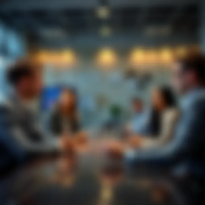 A group of young professionals in a meeting, discussing the benefits of pursuing an MBA for career advancement