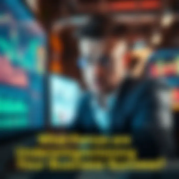 A business professional looking worried while analyzing sales charts and data on a computer screen, indicating potential issues affecting business success.