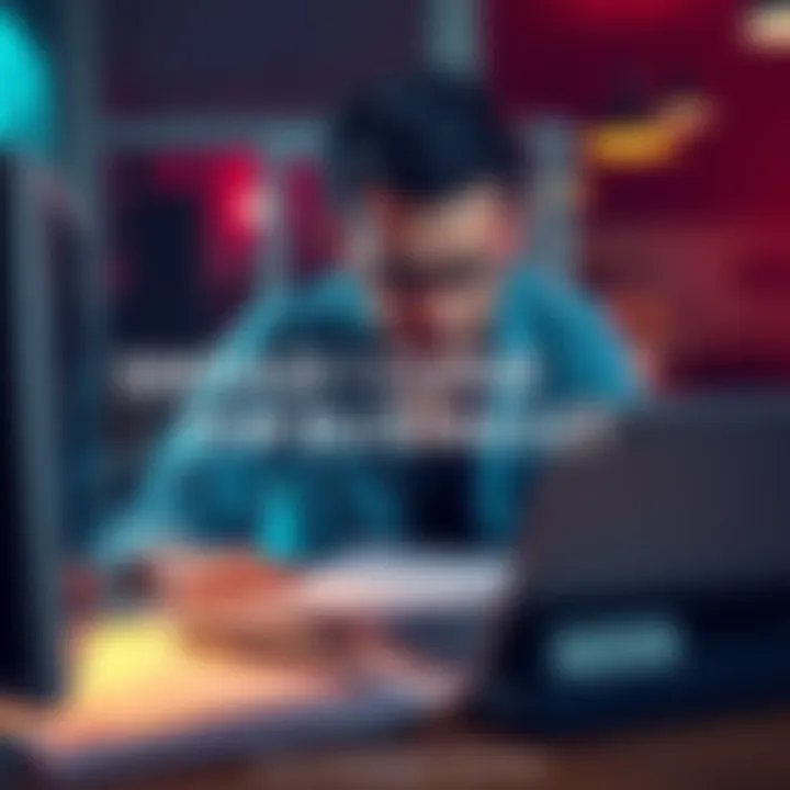 Business Decision Concept A person looks stressed while considering closing a business, with papers and a computer in front of them, symbolizing tough choices.