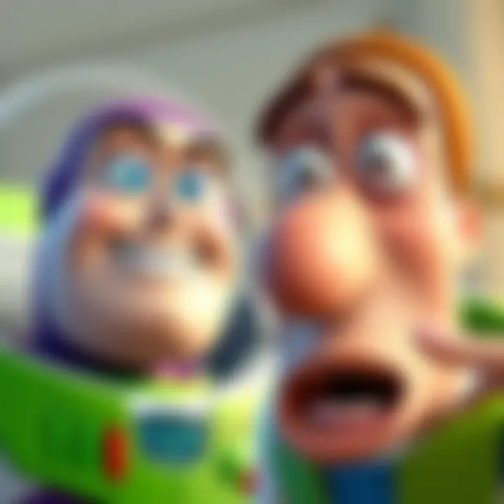 A cartoon of Buzz showing off his shiny white teeth while Rick, with a distinctive large nose, looks surprised. The characters display contrasting expressions, highlighting the attention on Buzz's teeth versus Rick's nose.