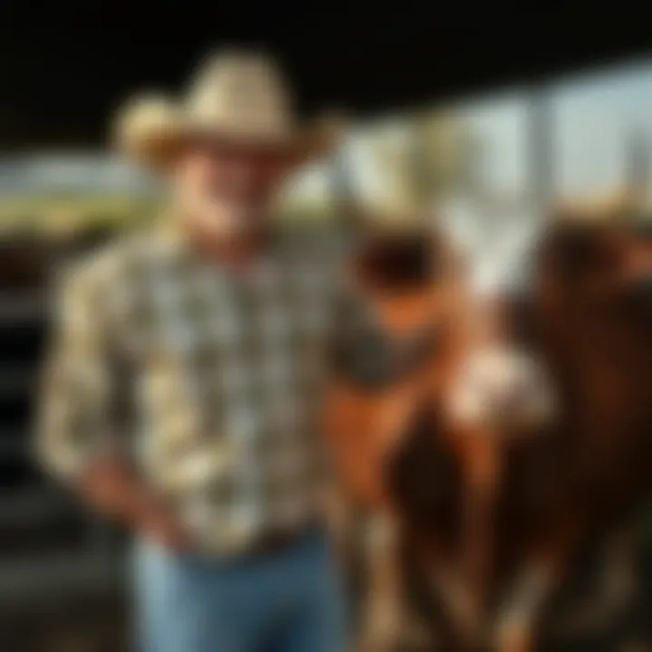 Texas Farmer Byron Stinson with Heifer Texas farmer Byron Stinson stands beside a heifer on his farm as preparations for the Heifer sacrifice in Israel begin.