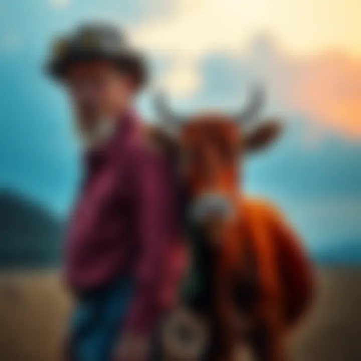 Byron Stinson stands next to a perfect red heifer in a field, symbolizing his search for the animal related to Third Temple prophecies.