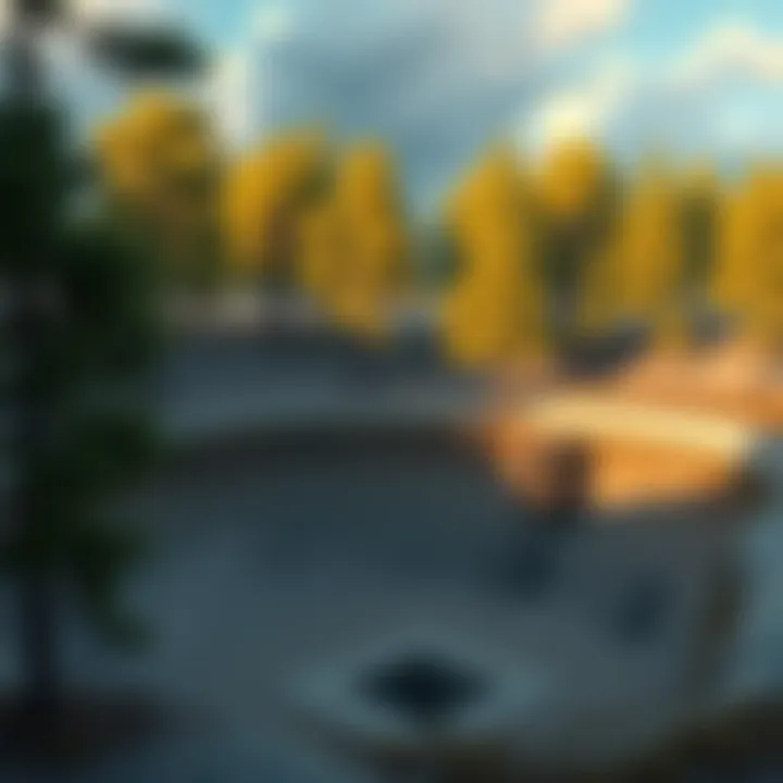 A view of the Money Pit area showing an empty excavation site where caissons are missing, surrounded by trees and tools