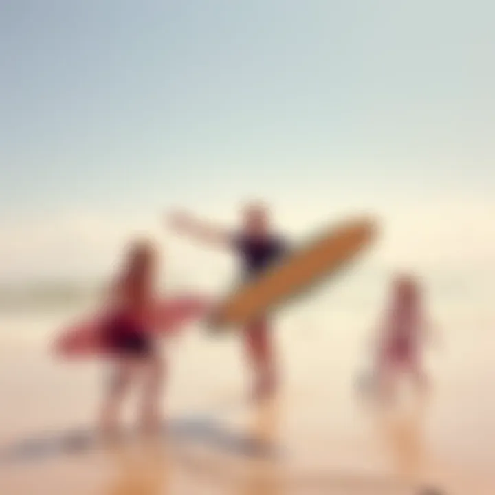 A California teacher teaches physics by surfing with students on a sunny beach in the 1970s, showcasing the fun of learning through practical experience.