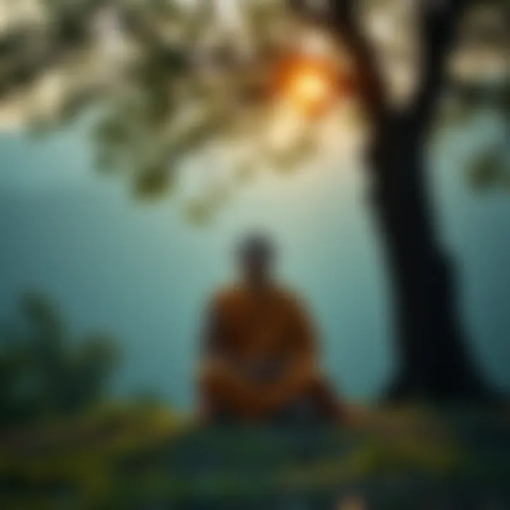 A monk sitting peacefully under a tree, reflecting on anger and personal truth, with a serene atmosphere around him.
