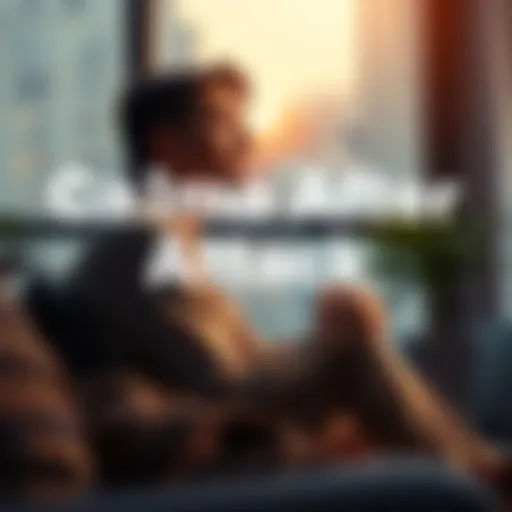 Calm After Panic Attack A person sitting peacefully in a serene environment after a panic attack, with a look of relief and acceptance on their face.