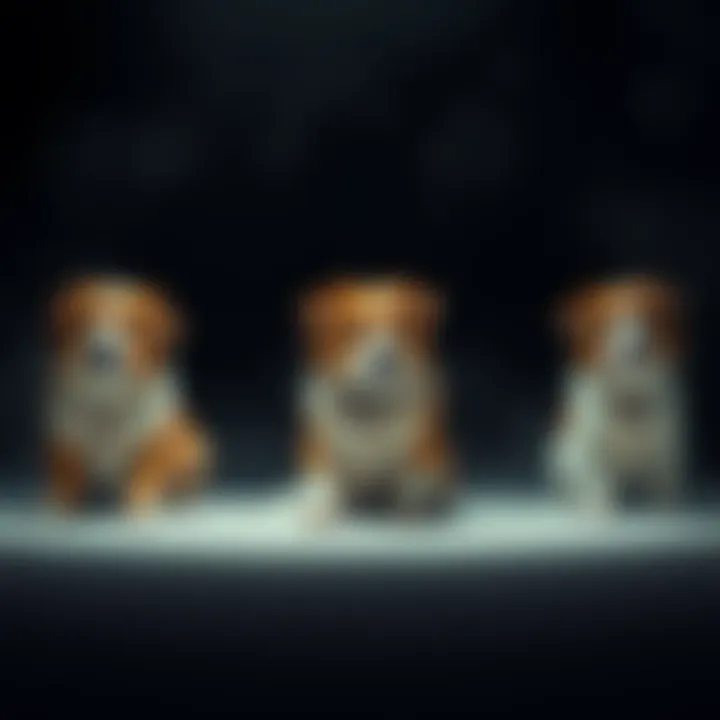 A serene moment with calm dogs surrounded by a shadowy environment, hinting at the mystery of the unseen voice.