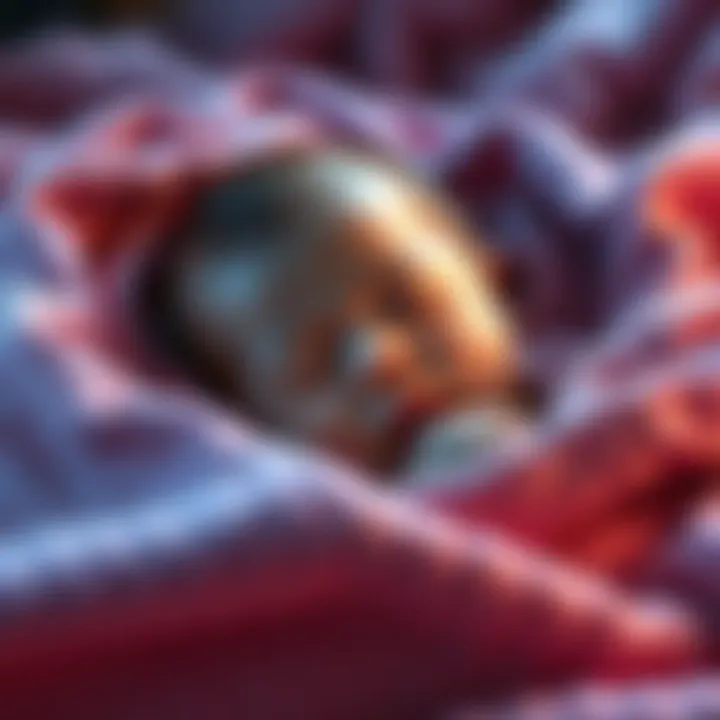 A peaceful Aries baby sleeping in a cozy blanket, symbolizing gentler traits and nurturing environment.