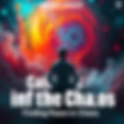 A person meditating surrounded by swirling colors representing noise and disturbance, symbolizing the search for inner peace amid chaos.