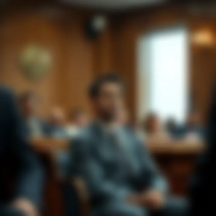 A person in a suicide watch suit sitting calmly in a courtroom, surrounded by court officials and observers, highlighting a stark contrast to the serious circumstances.