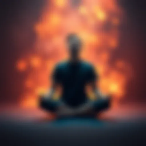 A person sitting cross-legged with their eyes closed, surrounded by a warm glow and abstract colors representing positive energy and new ideas.
