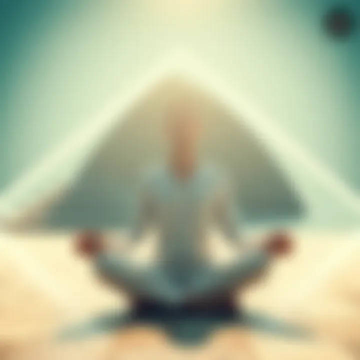 A serene person sitting cross-legged in a peaceful environment, focusing intently on a single point in front of them, symbolizing concentration for reality shifting.