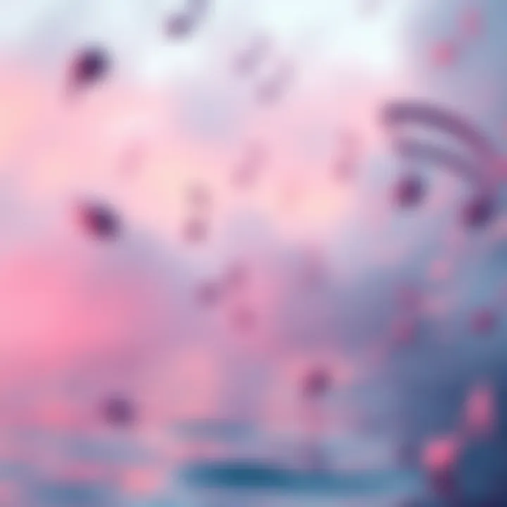 A peaceful scene with soft music notes floating in the air, suggesting relaxation and therapy.