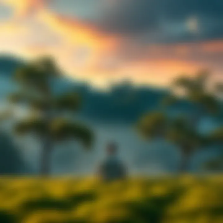 Calm nature scene with a person meditating A serene landscape featuring a person sitting in meditation amidst trees, symbolizing the power of silence and thoughtful communication