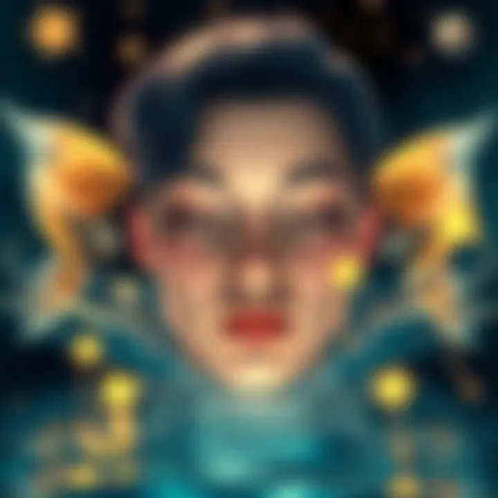 A calm individual with a peaceful expression, surrounded by water and stars, representing the Pisces zodiac sign and their hidden emotional depth.