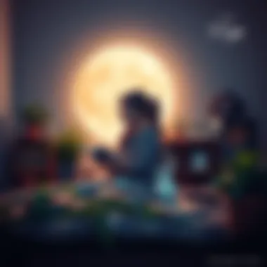 Calm Virgo Moon Concept A serene person organizing their space, surrounded by calming plants and a glowing moon, representing emotional stability and personal growth.