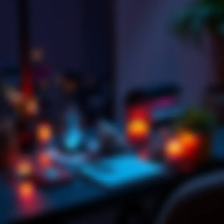 Calm Workspace A serene workspace with crystals, candles, and plants, promoting relaxation and focus