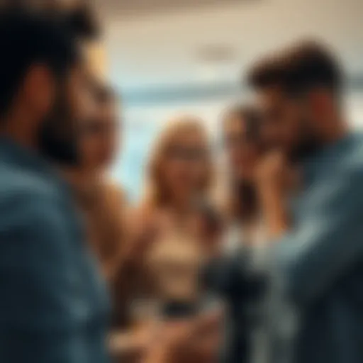 A group of people engaging in a lively discussion about a photo shared by a friend, with expressions of curiosity and thoughtfulness visible on their faces.
