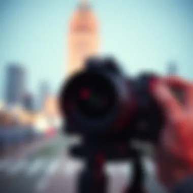 A close-up of a camera focusing on a vivid photograph capturing a moment.