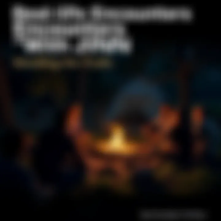 A person sharing a ghost story A person sitting around a campfire sharing a spooky encounter with JINN, surrounded by attentive listeners in a dimly lit outdoor setting