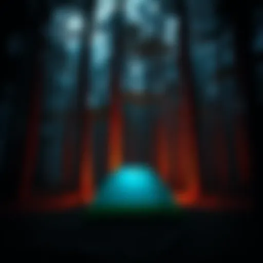 A campsite set up in a dense forest of Central Virginia, surrounded by tall trees and shadows, evoking a sense of unease