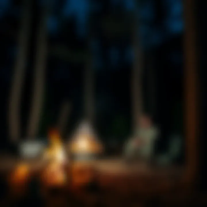 A military instructor sits by a campfire in dark Georgia woods, looking alarmed as he hears a strange sound from the trees.