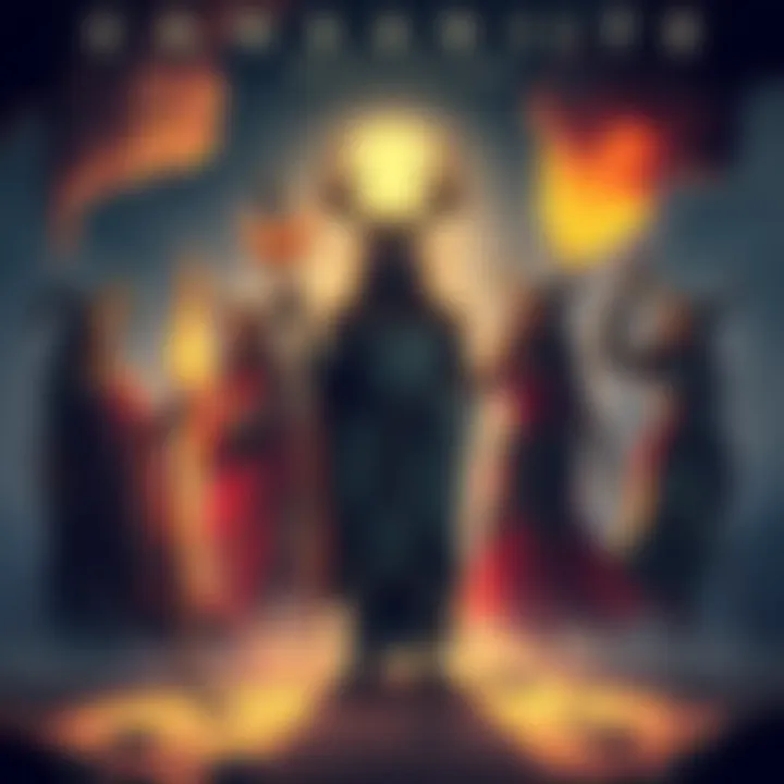 Illustration of Canaanite gods El, Asherah, and Yahweh surrounded by other deities like Anat and Astarte