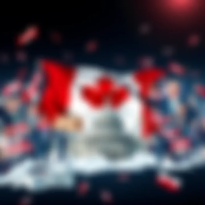 Canada's Political Landscape A collage representing the vibrant diversity of Canadian politics with the flag, candidates, and ballots