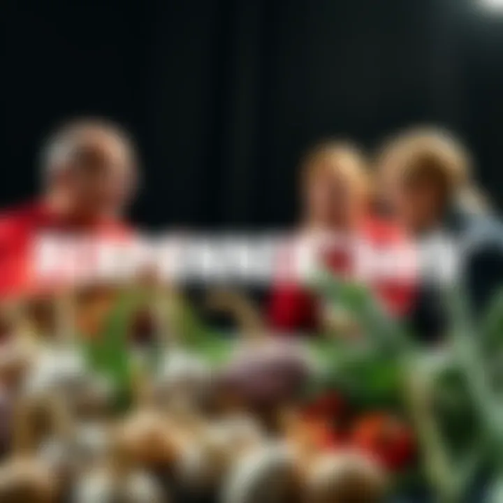 A group of Canadians discussing the pronunciation of the word 'herb' with garlic and herbs in the foreground