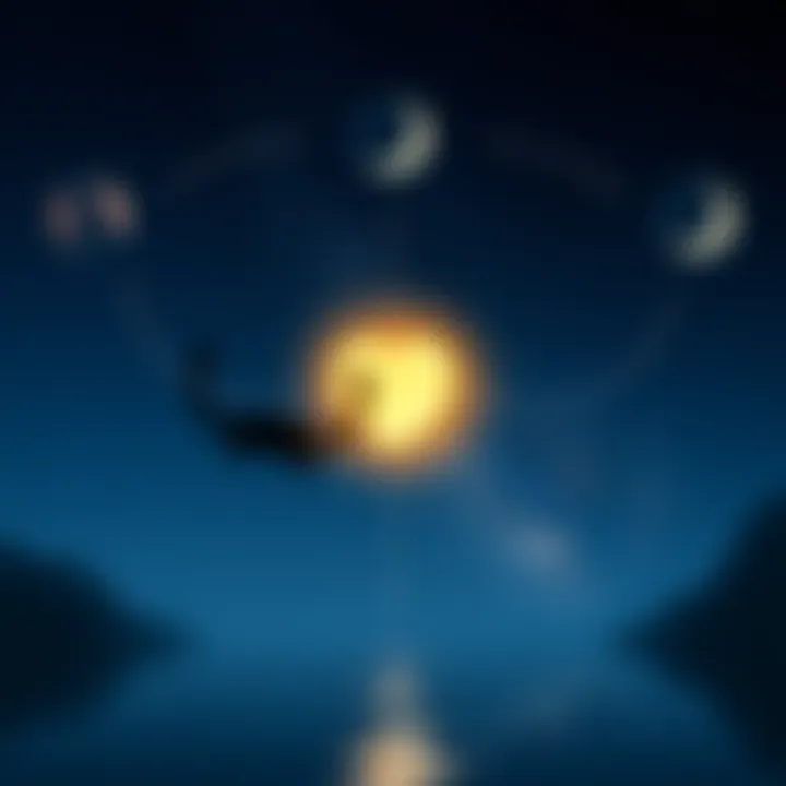 A serene night sky illustrating the Cancer and Scorpio Moon signs connected by a glowing heart symbol, representing their emotional bond.