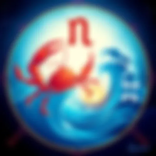 A Cancer and Aquarius zodiac sign illustration featuring their symbols, with Cancer's crab and Aquarius' waves, representing emotional connection and friendship.