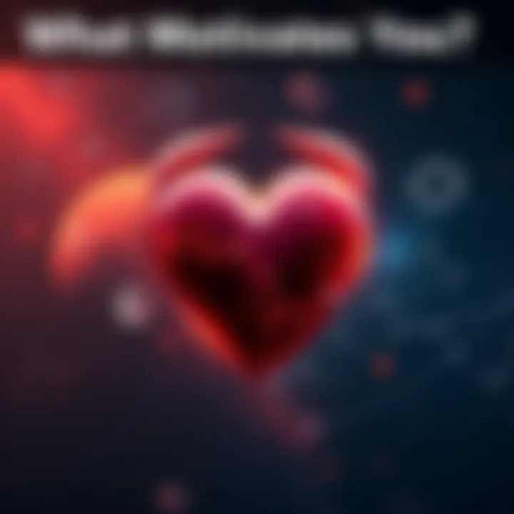 A heart-shaped symbol representing emotions and connections, surrounded by stars and cosmic elements, reflecting the influence of love on motivation.