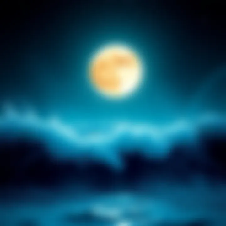 A visual representation of Cancer rising sign and the Moon in Pisces, featuring a glowing moon and ocean waves, symbolizing sensitivity and emotional depth.