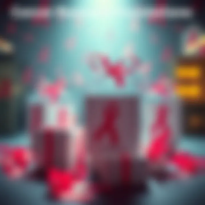 Cancer research funding concept A visual representation of cancer research funding showing donation boxes and awareness ribbons, symbolizing the debate on effectiveness and profit of foundations