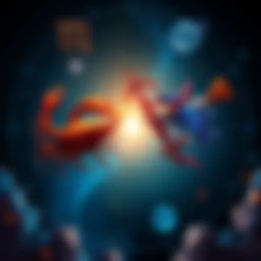 A representation of the Cancer and Sagittarius zodiac signs with symbols and star backgrounds, showcasing their compatibility and relationship dynamics.