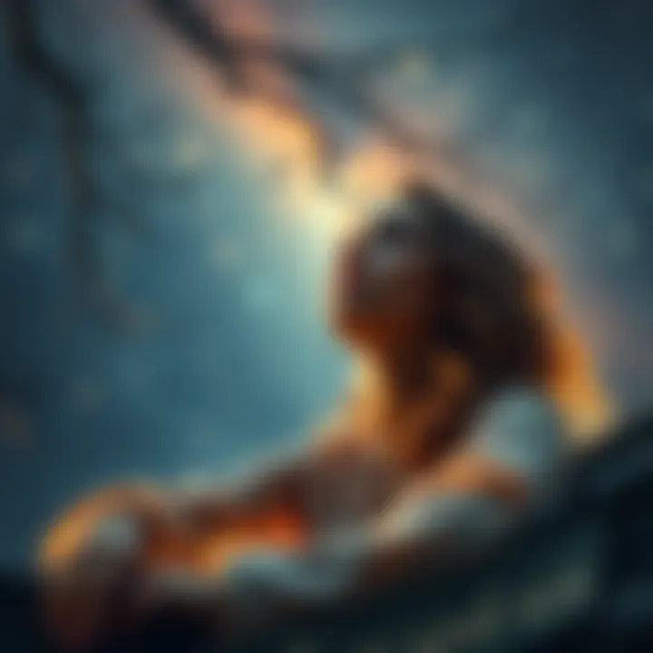 Cancer Woman Dreaming A Cancer woman gazes at the stars with a hopeful expression, symbolizing her search for a Capricorn soulmate. Her surroundings are calm and serene, creating a sense of longing and desire for connection.