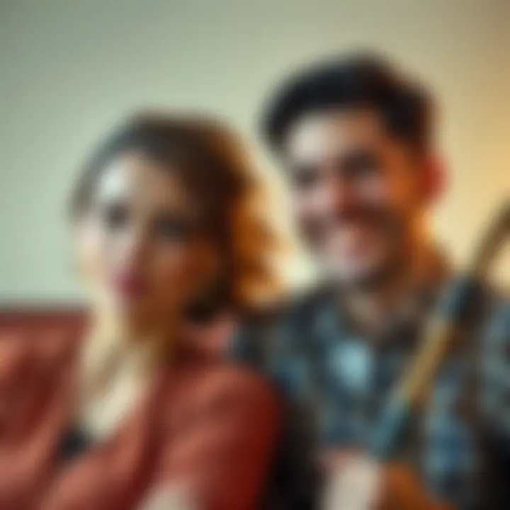 A Cancer woman looks pensive while sitting next to a Sagittarius man who appears cheerful, highlighting their contrasting emotions in a relationship.