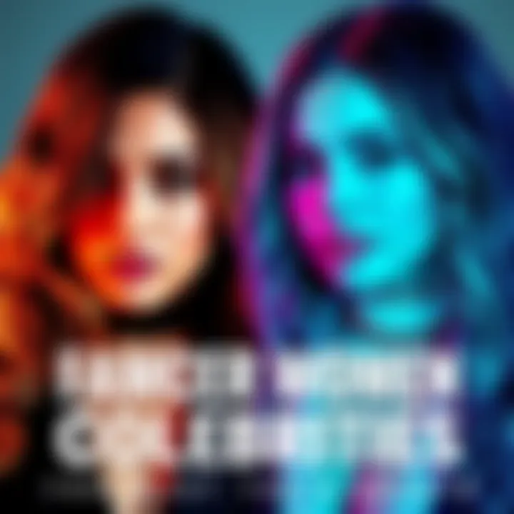 A collage of famous Cancer women celebrities including Ariana Grande and Selena Gomez, showcasing their vibrant personalities and talents.
