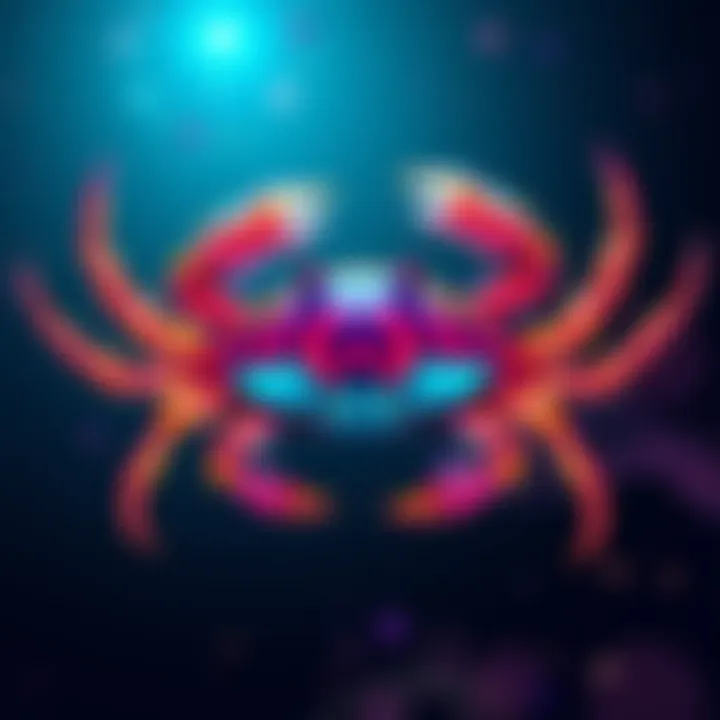 Cancer Zodiac Sign Illustration A colorful depiction of the Cancer zodiac sign featuring a crab, symbolizing its cardinal qualities and astrological traits.