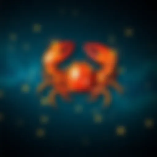 A visual representation of the Cancer zodiac symbol surrounded by twinkling stars, symbolizing emotional depth and sensitivity.